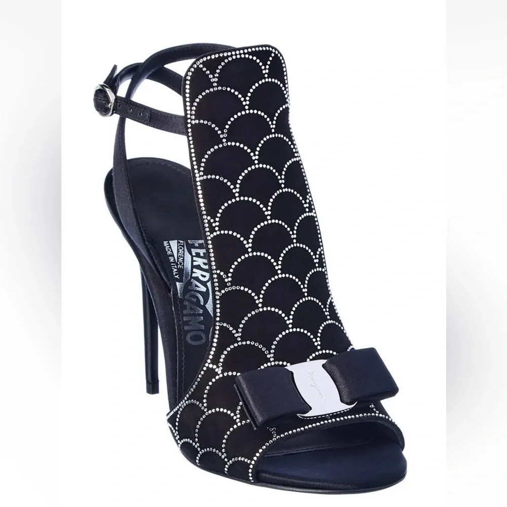 Salvatore Ferragamo Lascari Satin & Suede Rhinestone Sandal Women 6.5